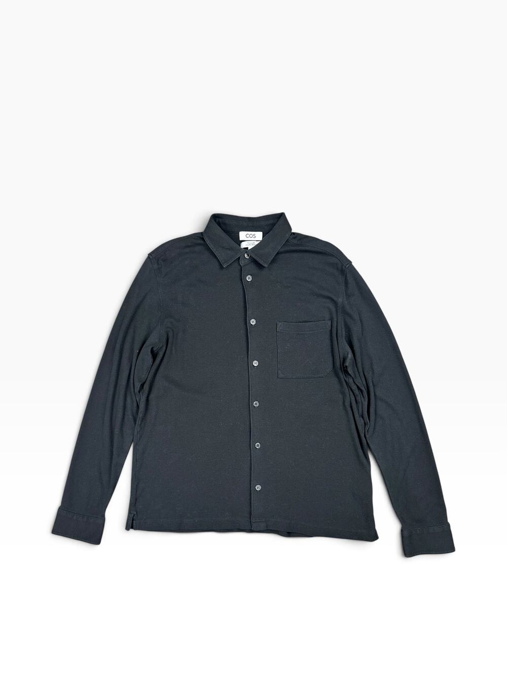 COS Regular Fit Stretch Jersey Long Sleeve Shirt Black — Size Medium